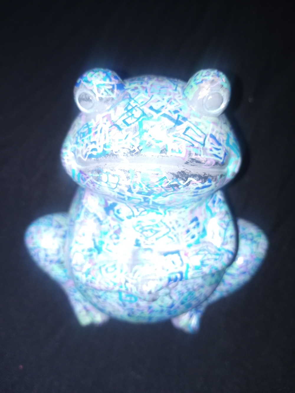 Colorful Ceramic Garden Frog Art In Green And Blue - Picture 8 of 9